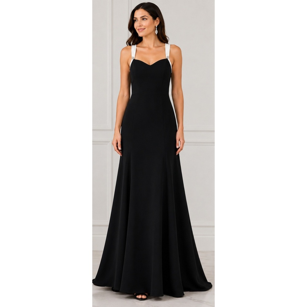 DONNA MORGAN Black & White Rhinestone Bow Formal Maxi Dress Size 8 NWT